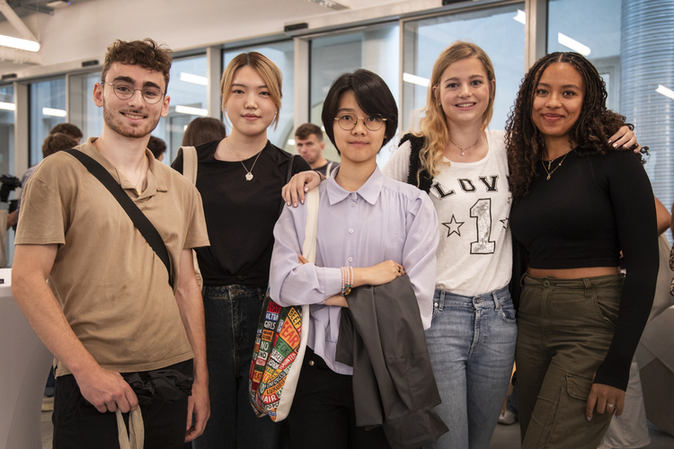 Five students in the classroom