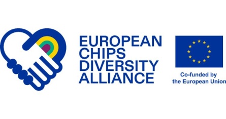 Logo of the European Chips Diversity Alliance with an EU flag next to it